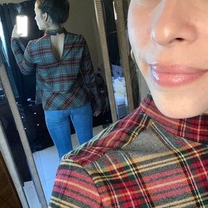 BP brand holiday flannel top with bell sleeves